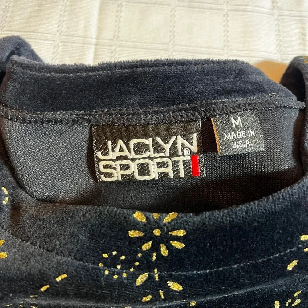 Vintage 90’s Jaclyn Sport Black Velvet Gold Floral Sweatshirt Medium Whimsigoth - Picture 3 of 10